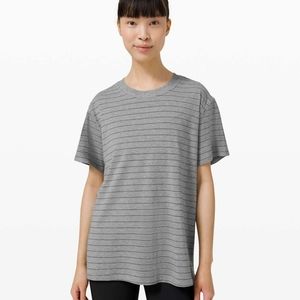 lululemon athletica Gray Striped Short Sleeve Tee
